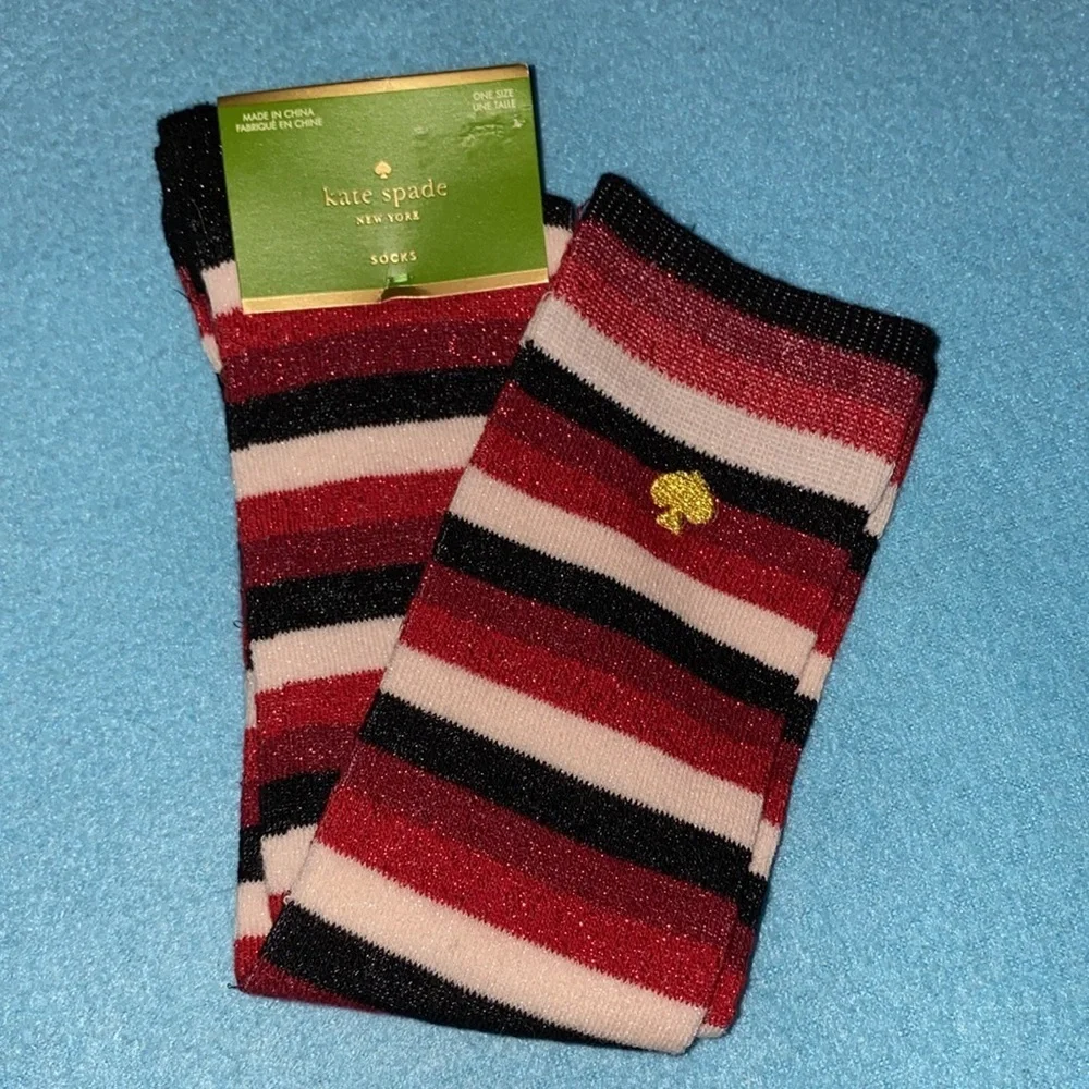 Kate Spade Socks gold black white red metallic striped knee high NEW size OSFA